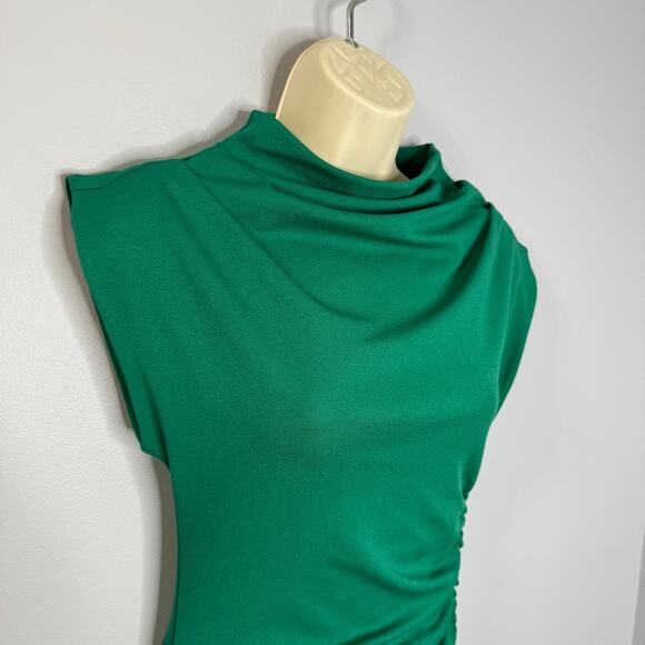 Anthropologie The Maya Ruched Cowl-Neck Midi Dress Kelly Green Stretch Sz XS New - Picture 3 of 14
